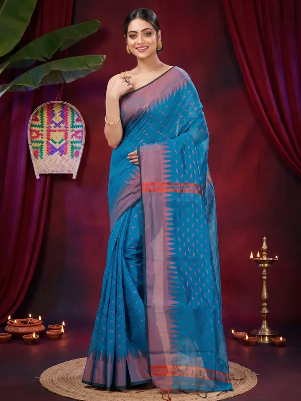 DipDiya Blended Cotton Bottle Green Prisha Heritage Elegance Handloom Sarees