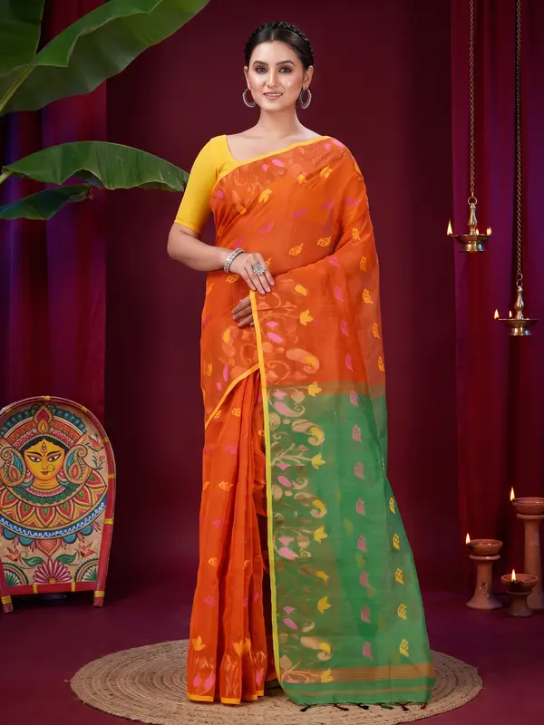 DipDiya Blended Cotton Brown Banu Artisan Woven Handloom Sarees