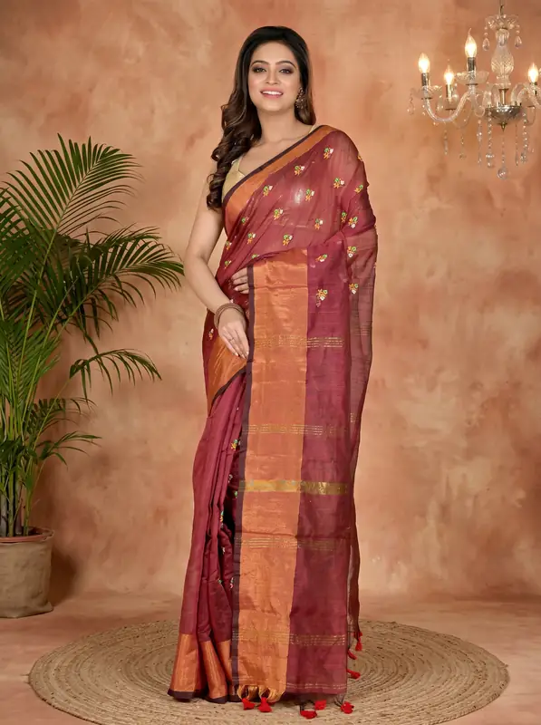 DipDiya Blended Cotton Brown Slabaka Moli A Legacy Woven Handloom Sarees