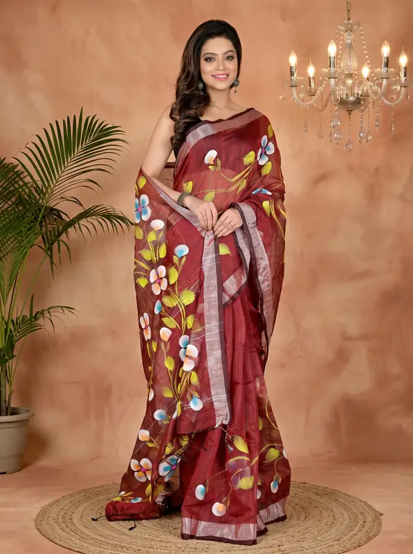 DipDiya Blended Cotton Brown Tanikato Loom to Love Hand Painted Sarees