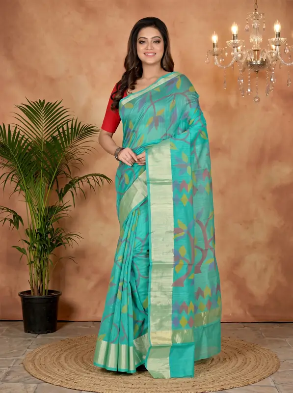 DipDiya Blended Cotton Dark Green Narento Tradition in Every Thread Handloom Sarees