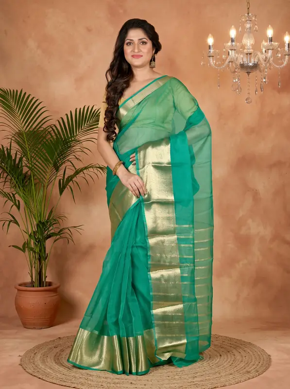 DipDiya Blended Cotton Green Sikto Wrapped in Heritage Handloom Sarees