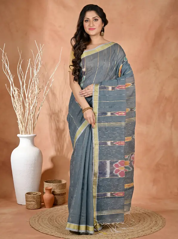 DipDiya Blended Cotton Grey Setori Bengal’s Legacy Handloom Sarees