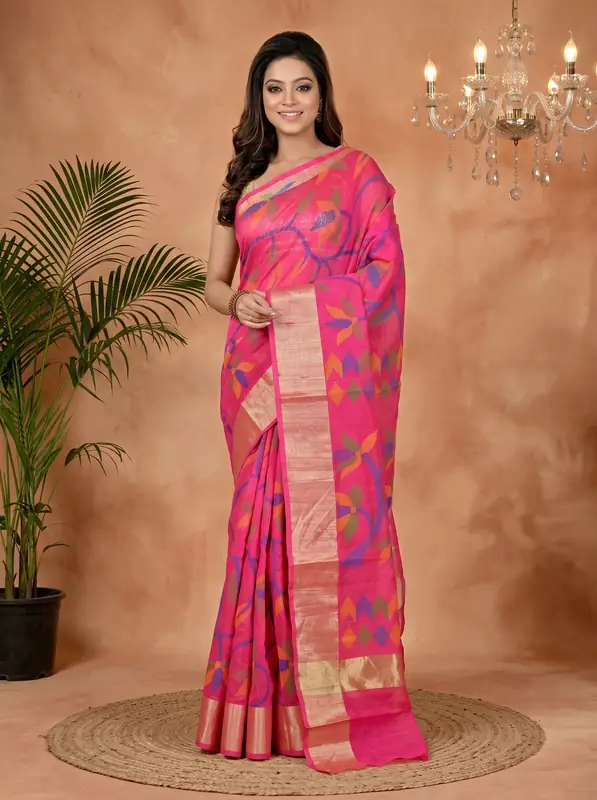 DipDiya Blended Cotton Pink Narento Weaves with a Story Handloom Sarees