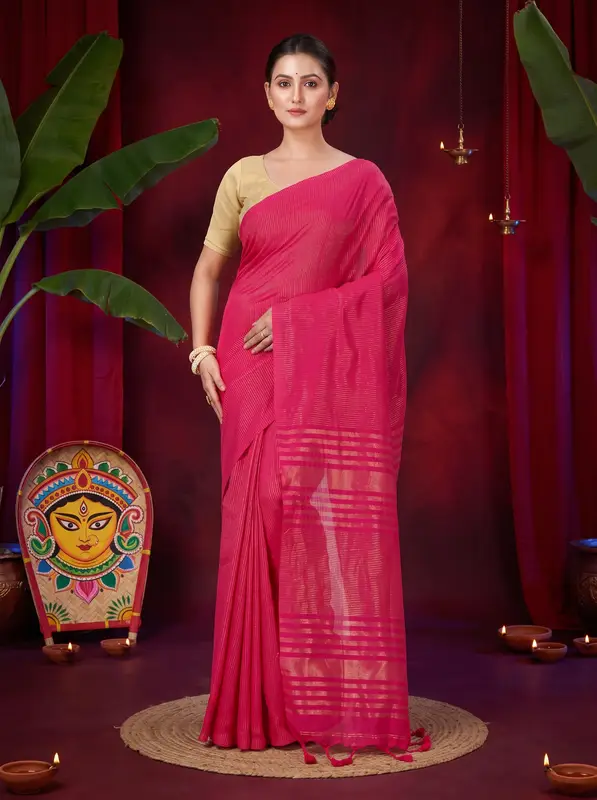 DipDiya Blended Cotton Pink Tama Woven with Tradition Handloom Sarees