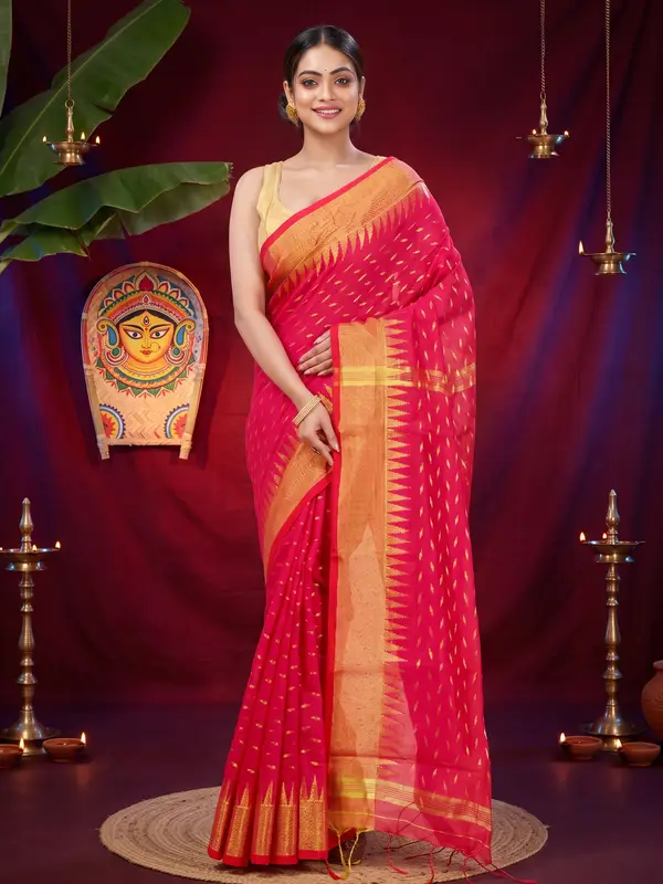 DipDiya Blended Cotton Red Prisha Loom to Love Handloom Sarees