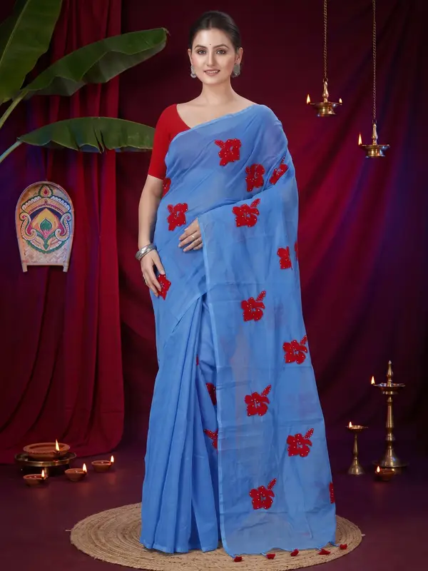 DipDiya Blended Cotton Sky Blue Joba A Legacy Woven Handloom Sarees