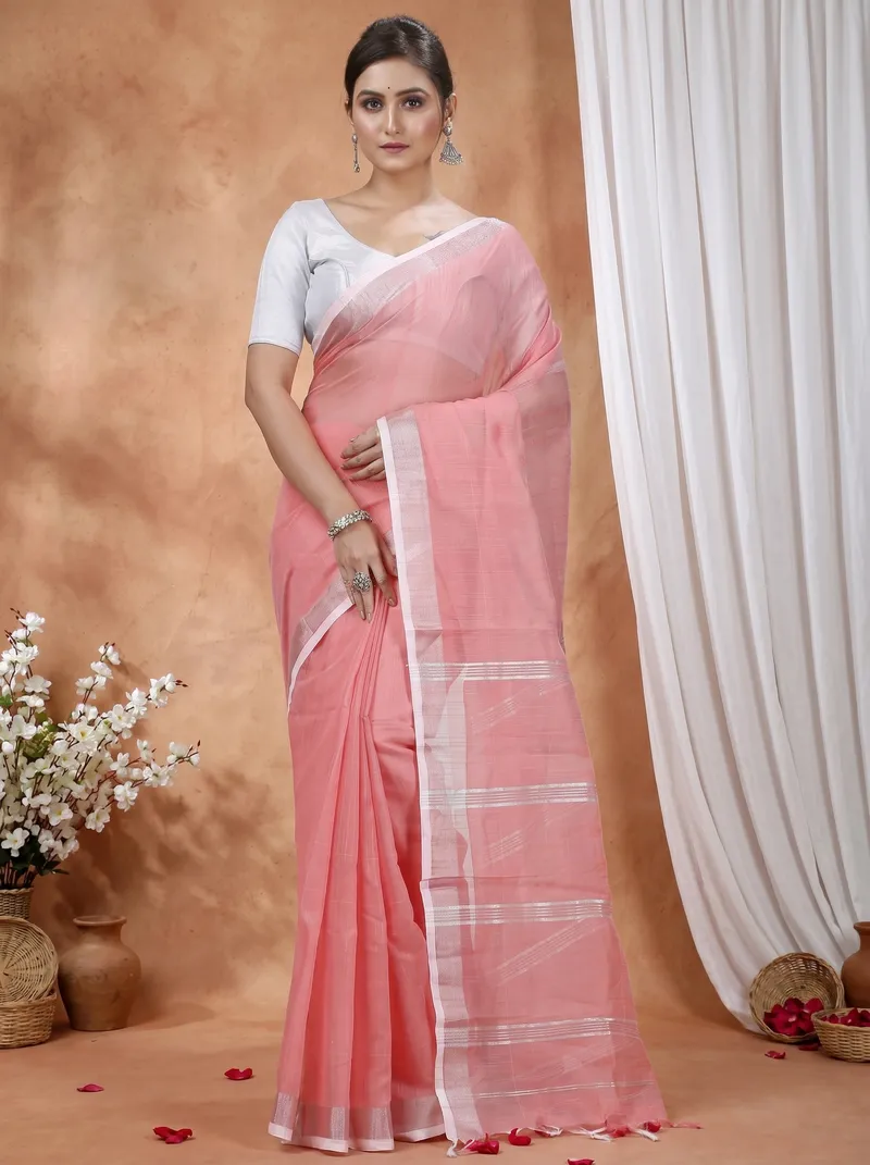 DipDiya Blended Cotton  Traditional Bengali Pitch Artisan Crafted Toshini Handloom Saree