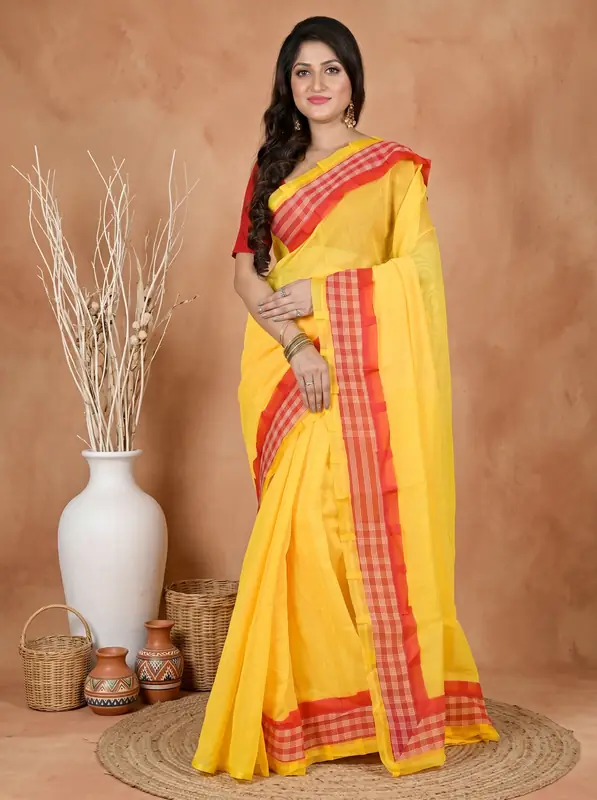DipDiya Blended Cotton Yellow Aplika Mix Artisan Crafted Applique Sarees