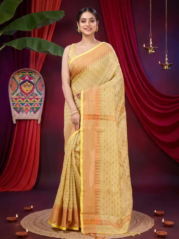 DipDiya Blended Cotton Yellow Prisha Heritage You Can Wear Handloom Sarees