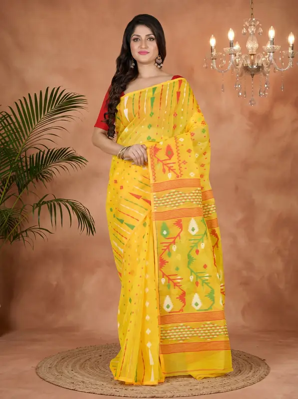 DipDiya Blended Cotton Yellow Rapkol The Bengali Classic Jamdani Sarees