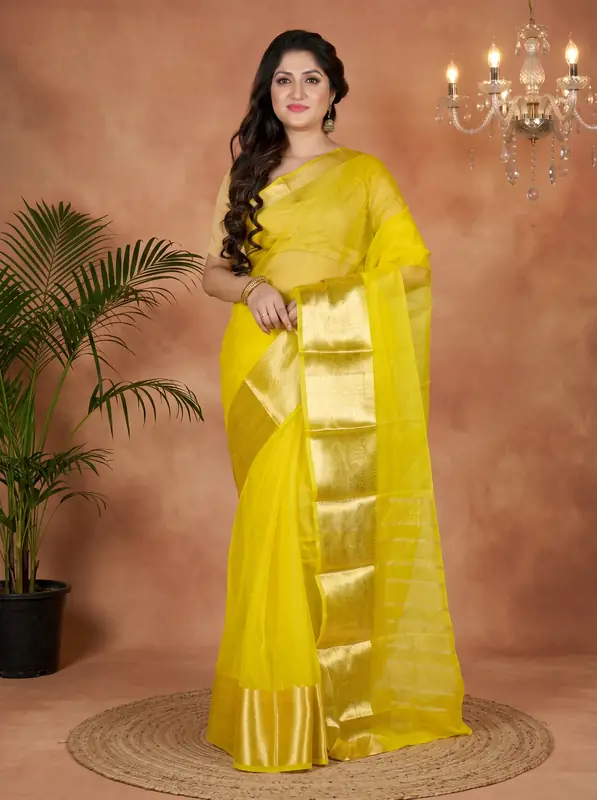 DipDiya Blended Cotton Yellow Sikto Weaves with a Story Handloom Sarees