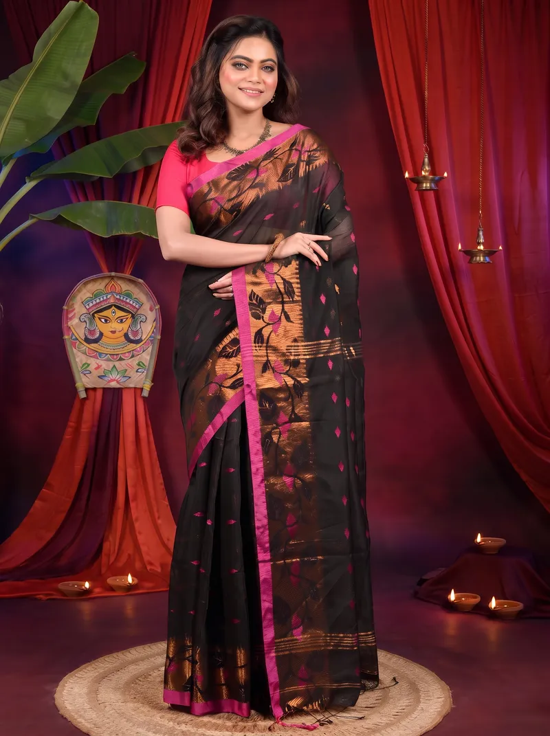 DipDiya Cotton Black Dipani Rooted in Bengal Handloom Sarees