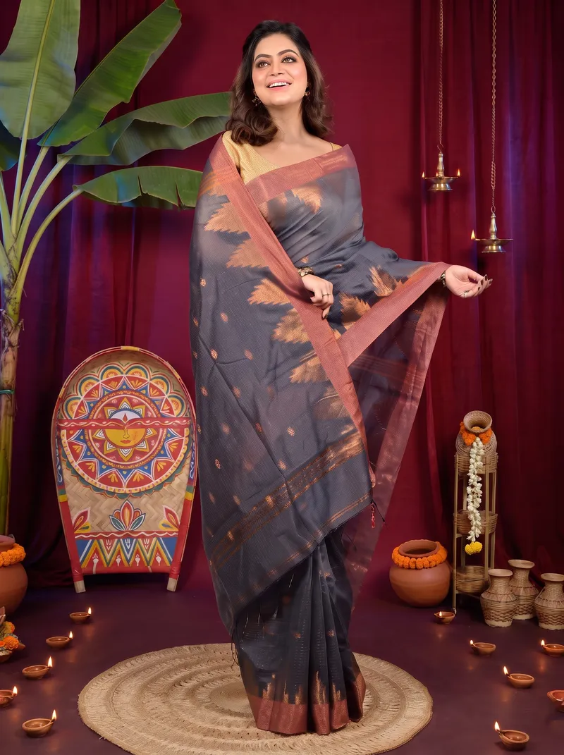 DipDiya Cotton Blend Black Daypi Weaves with a Story Handloom Sarees