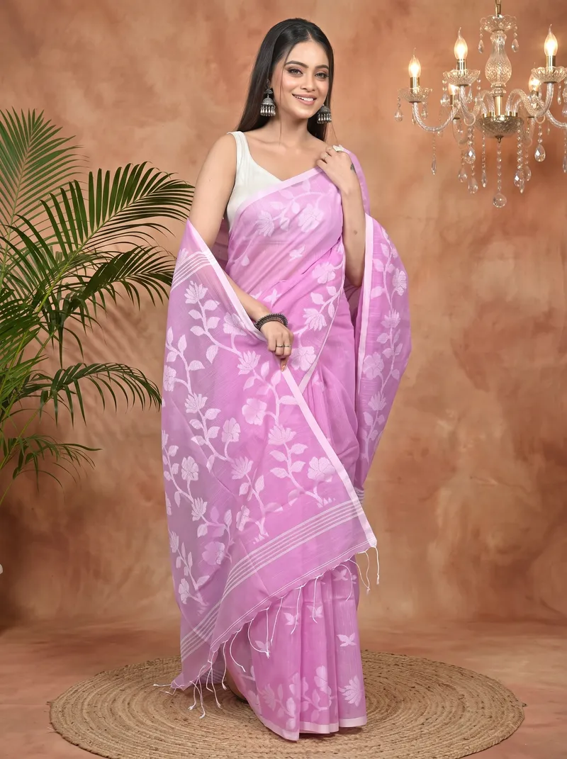 DipDiya Cotton Blend Pink Parlon Stories of Bengal Handloom Sarees