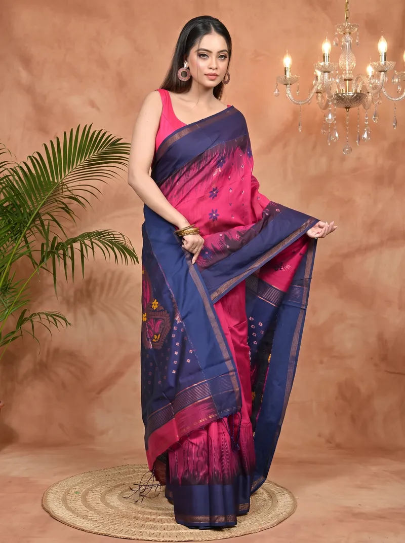 DipDiya Cotton Blend Purpel Blue Parlkim Rooted in Bengal Ikkat Jharna Sarees