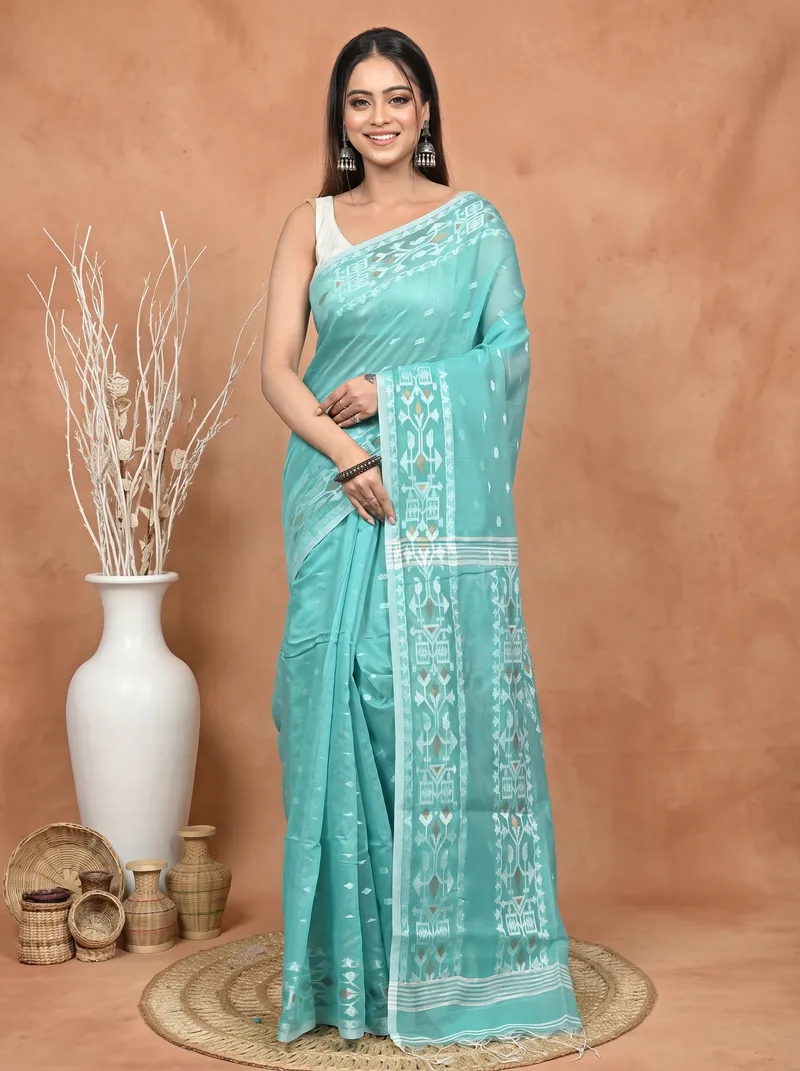 DipDiya Cotton Blend See Green Parlvi Woven with Tradition Handloom Sarees