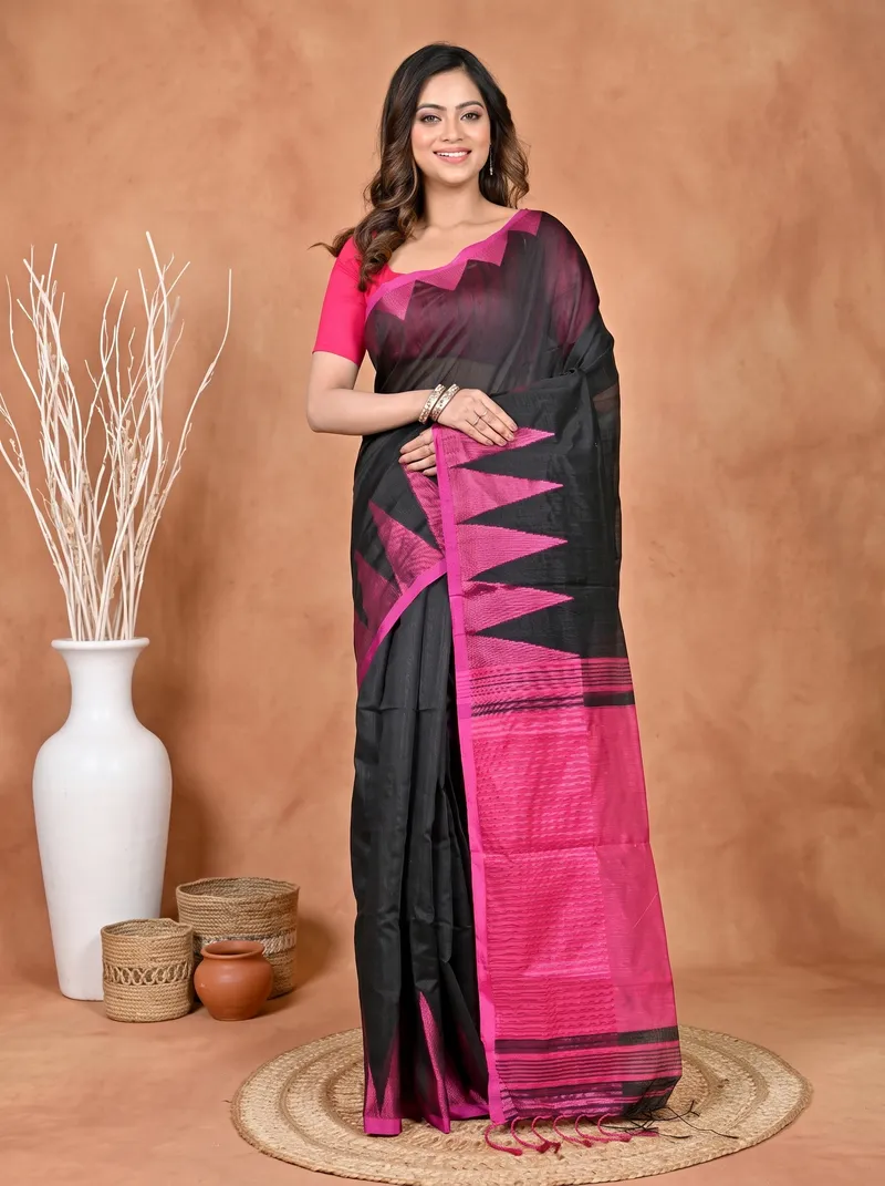 DipDiya Cotton Blended Black Pariva Bengal in Every Thread Handloom Sarees