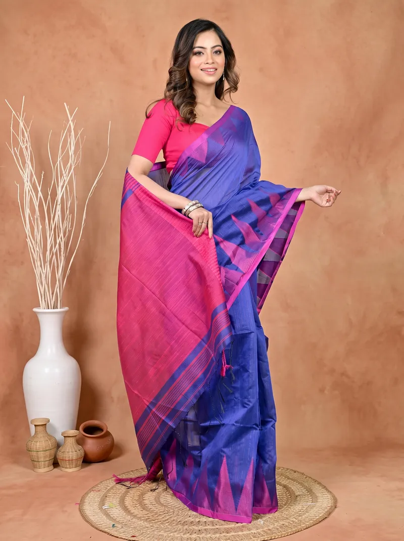 DipDiya Cotton Blended Blue Pariva Bengal’s Tradition Handloom Sarees