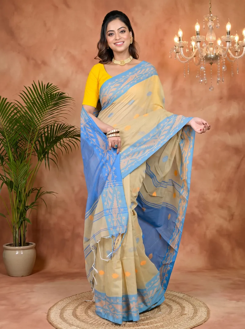 DipDiya Cotton Blended Brown Blue Parul Elegant by Tradition Handloom Sarees
