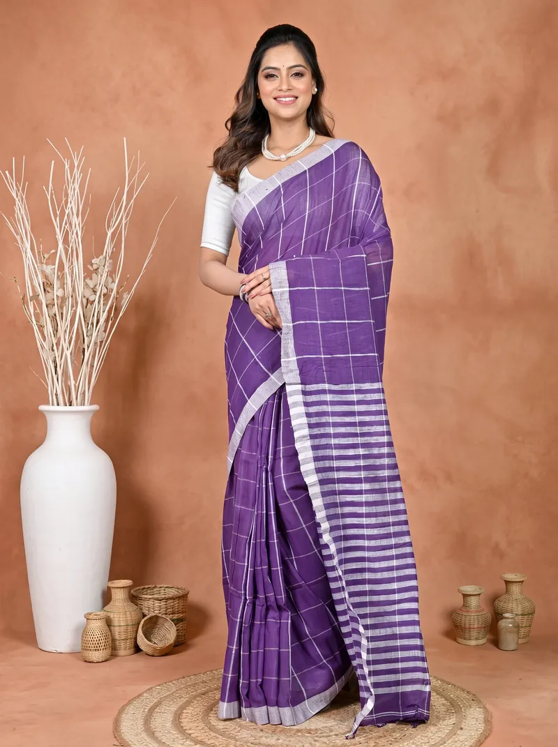 DipDiya Cotton Blended Lavender Parodhi Rooted in Bengal Handloom Sarees