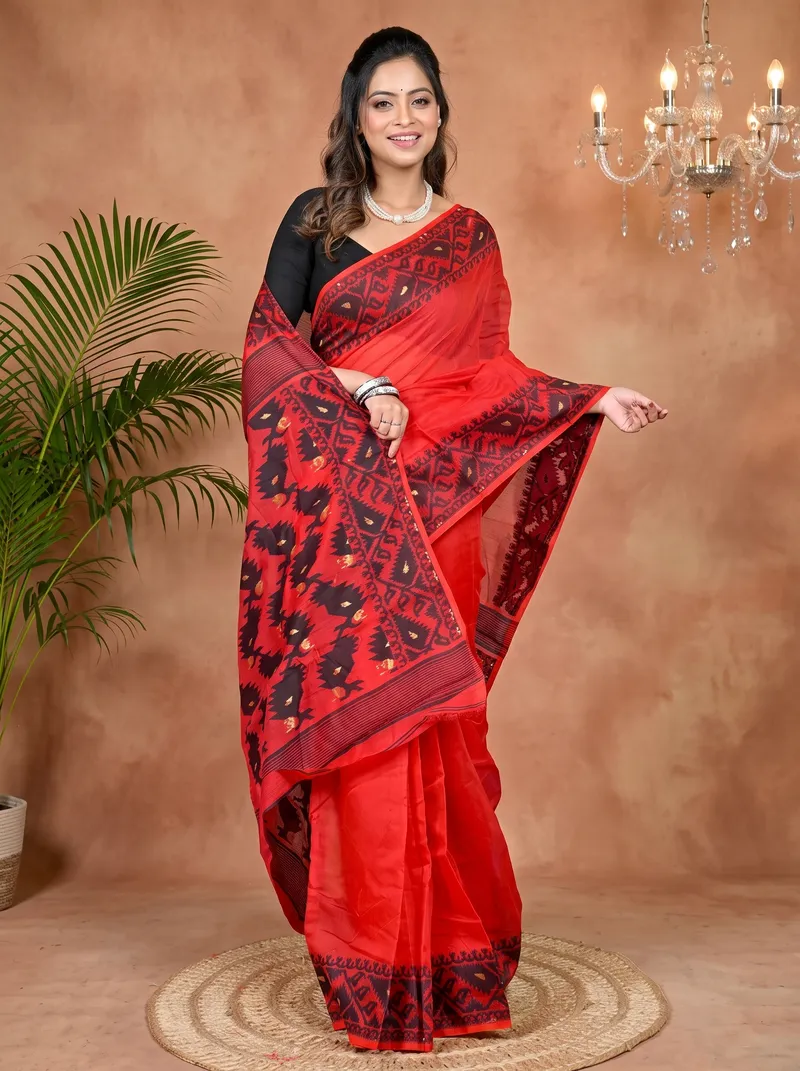 DipDiya Cotton Blended Maroon Parv Loom to Love Jamdani Sarees