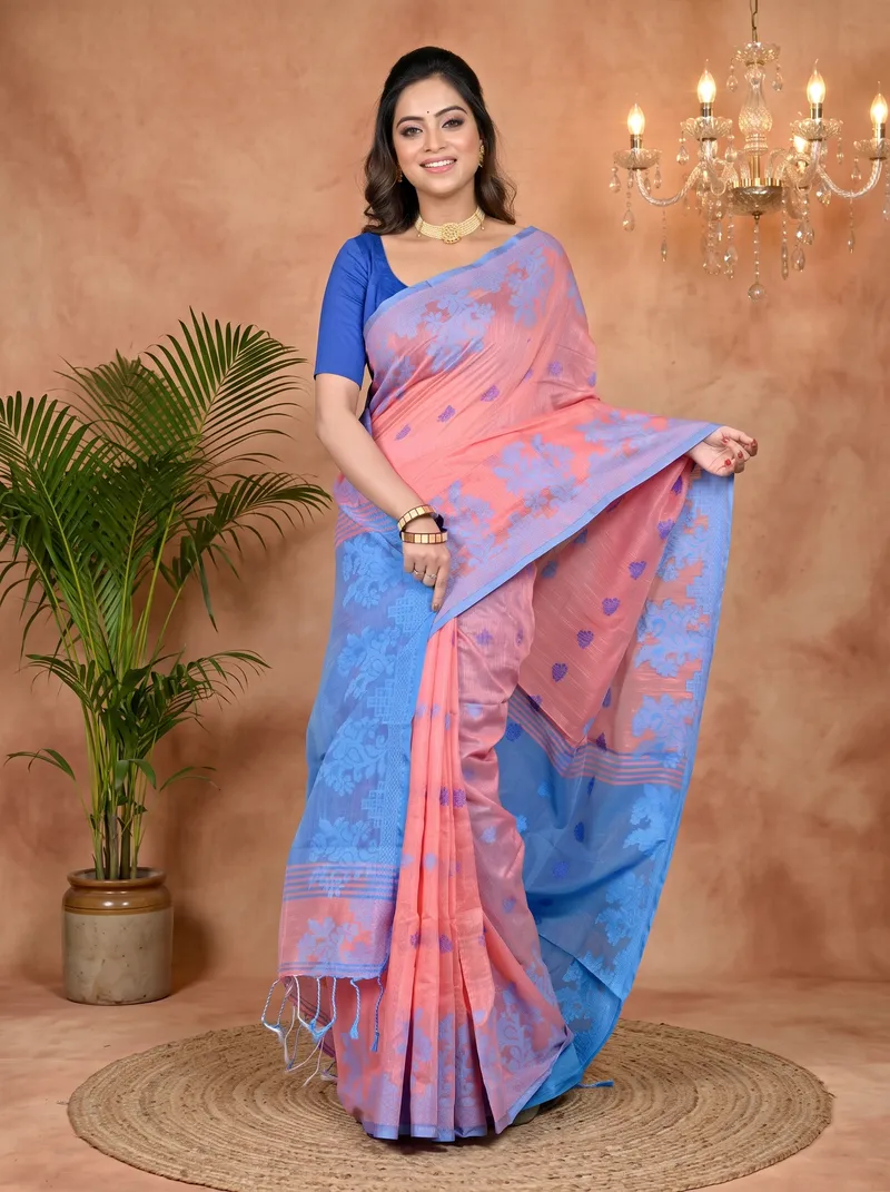 DipDiya Cotton Blended Peach Parup Grace of Bengal Handloom Sarees