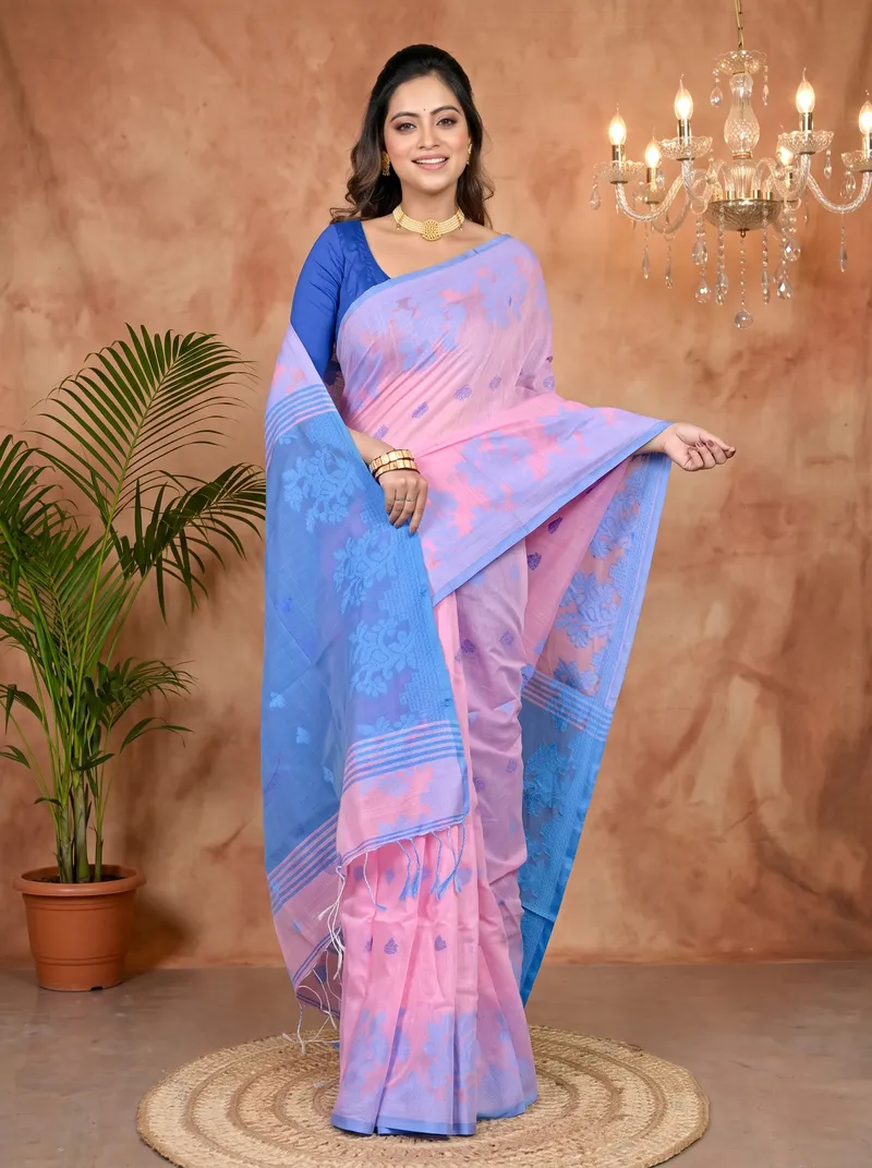 DipDiya Cotton Blended Pink Blue Parup Heritage Elegance Handloom Sarees