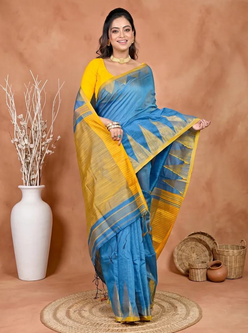 DipDiya Cotton Blended Sky Blue Pariva Classic Grace Handloom Sarees