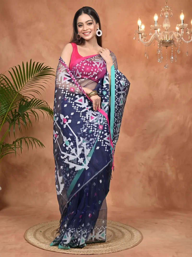 DipDiya Cotton Blue Nopvi Classic Grace Muslin sarees