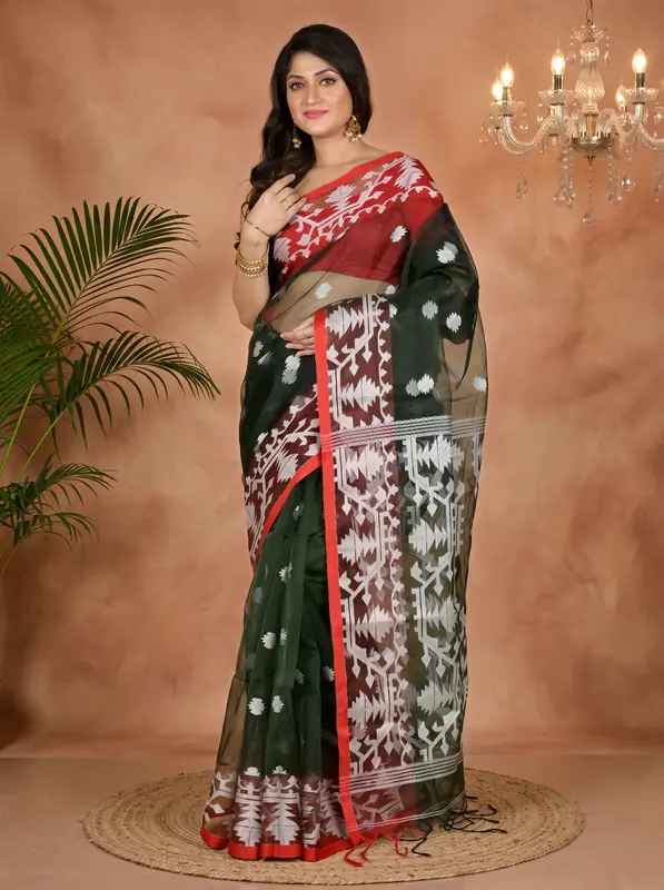 DipDiya Cotton Bottle Green Monimal Elegant by Tradition Muslin sarees