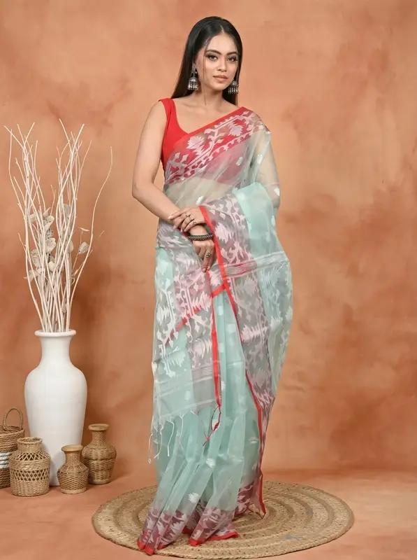 DipDiya Cotton Cyan Monimal Heritage of Bengali Muslin sarees