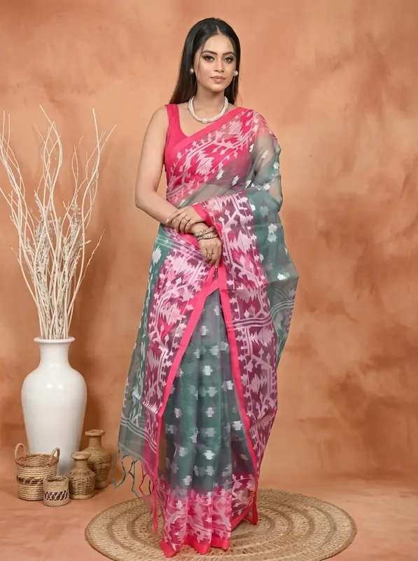 DipDiya Cotton Light Green Monimal Heritage of Bengali Muslin sarees