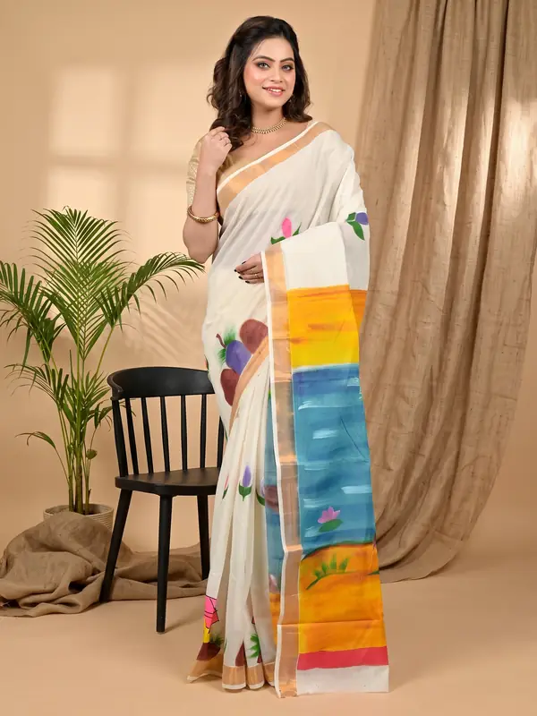 DipDiya Cotton Multi Color Hataka Artisan Woven Hand Painted Sarees