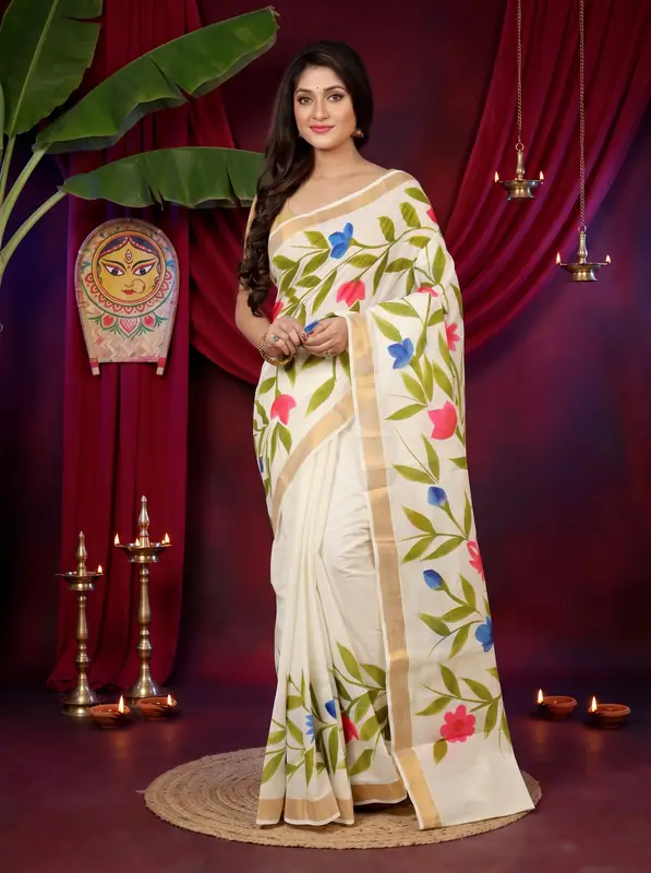 DipDiya Cotton Multi Color Hataka Artisan Wovens Hand Painted Sarees