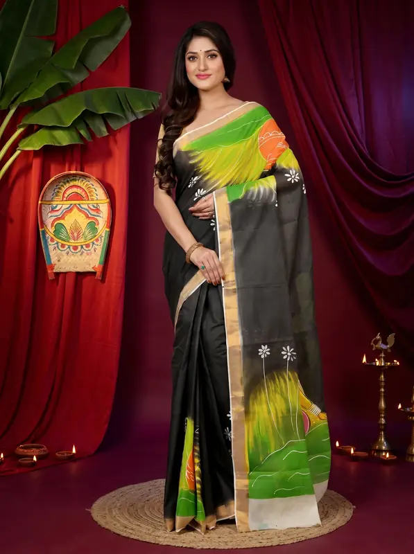DipDiya Cotton Multi Color Hataka Bengal’s Legacys Hand Painted Sarees