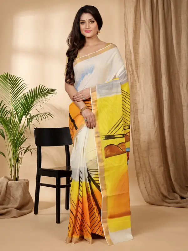 DipDiya Cotton Multi Color Hataka Classic Bengalis Hand Painted Sarees