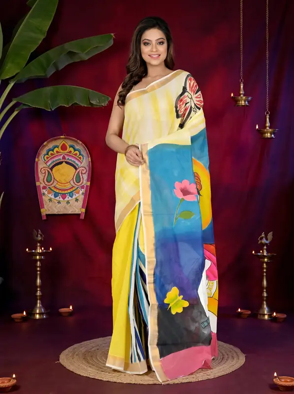 DipDiya Cotton Multi Color Hataka Woven by Hands Hand Painted Sarees