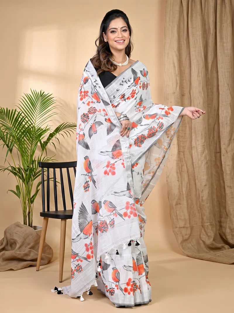 DipDiya Cotton Multi-Coloured Variti pritat Handloom Heritage Printed Handloom Sarees