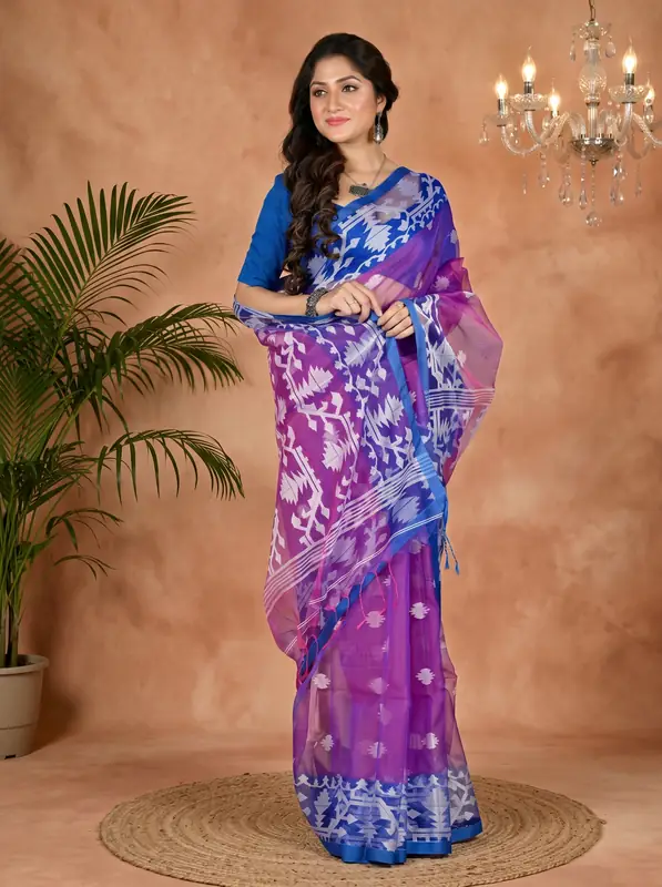DipDiya Cotton Purple Monimal Essence of Bengal Muslin sarees