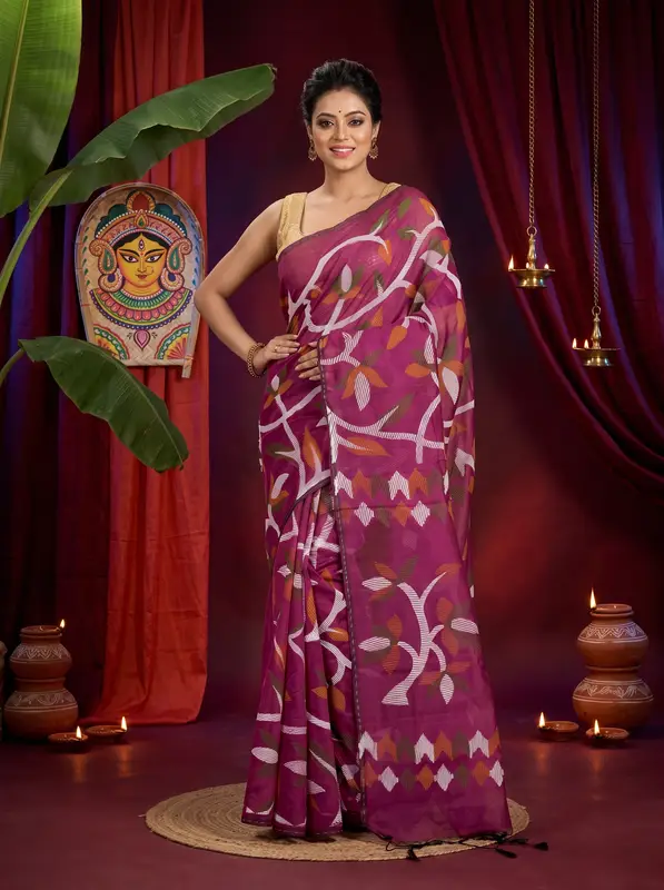 DipDiya Cotton Purple Naren Woven by Hand Handloom Sarees