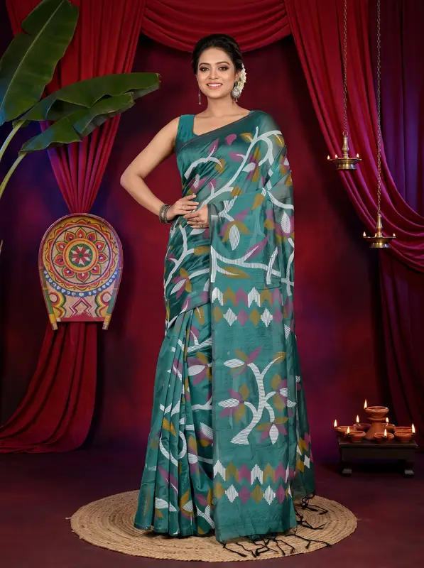 DipDiya Cotton See Green Naren Weaves with a Story Handloom Sarees