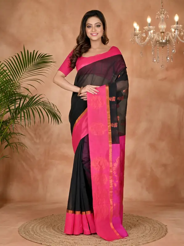 DipDiya Cotton Silk Black Purple Kakin Crafted with Soul Handloom Sarees