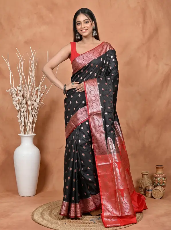DipDiya Cotton Silk Black Red Samay Heritage of Bengali Kathan Sarees