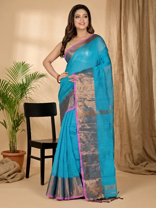 DipDiya Cotton Silk Blue Asta Timeless Bengal Handloom Sarees