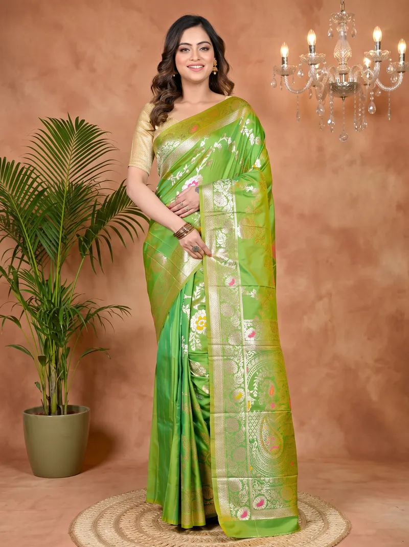 DipDiya Cotton Silk Green Parosha Artisan Crafted Kathan Sarees