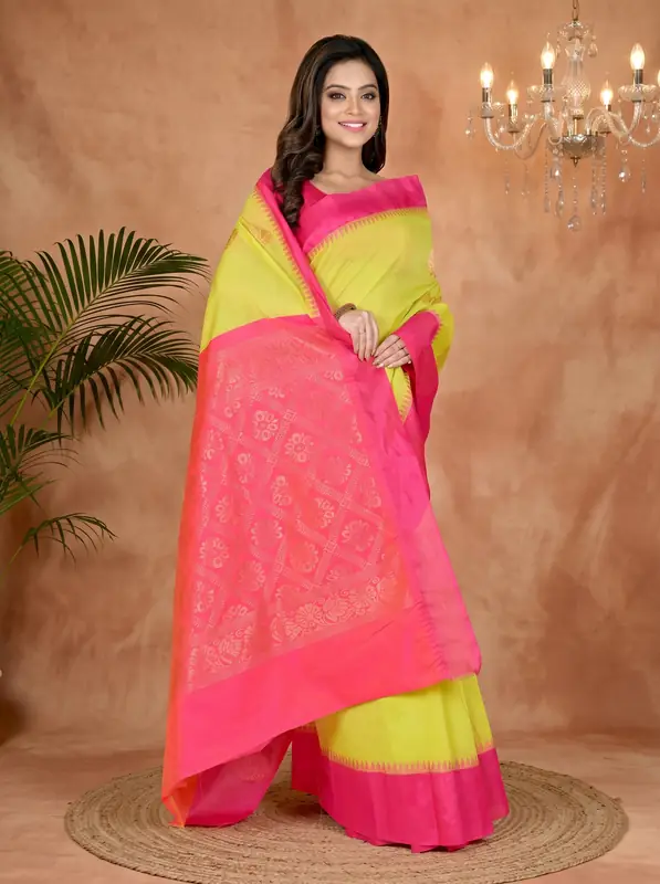 DipDiya Cotton Silk Green Purple Kakin Effortless Tradition Handloom Sarees