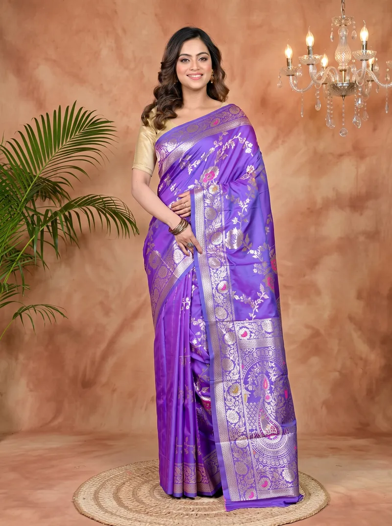 DipDiya Cotton Silk Lavender Parosha Artisan Woven Kathan Sarees