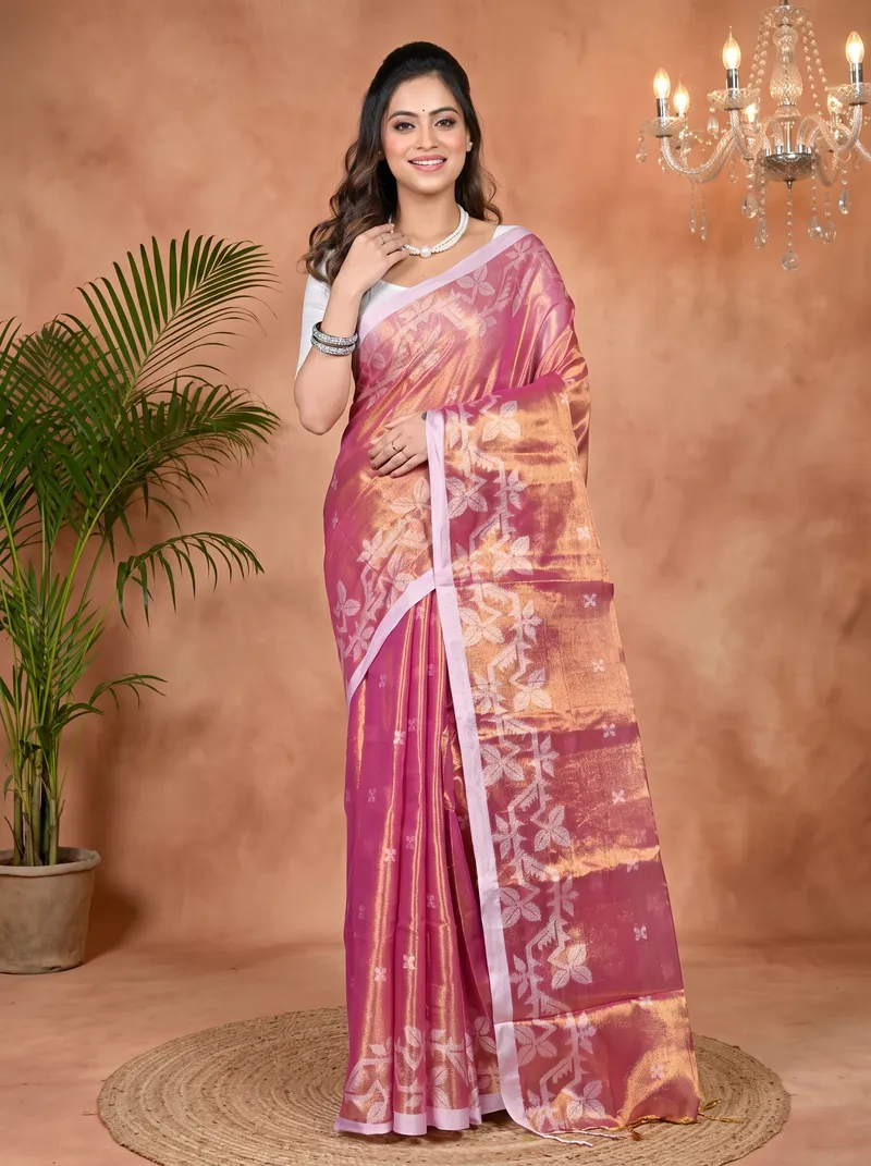 DipDiya Cotton Silk Lotus Pink Parashar Weaves with a Story Tissue Jamdani Sarees