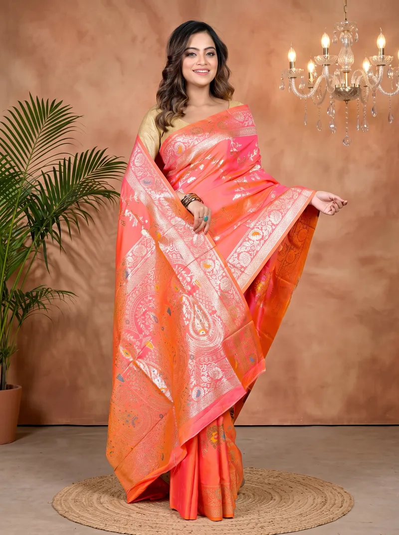 DipDiya Cotton Silk Orange Parosha A Legacy Woven Kathan Sarees
